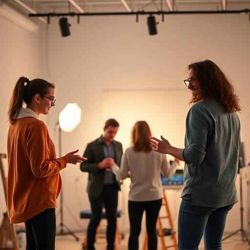 Creative individuals working in a well-lit studio space