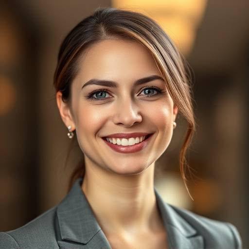Professional headshot of a smiling businesswoman with a soft bokeh background.